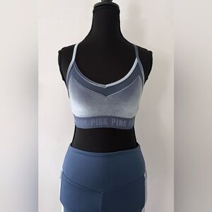 VS PINK Women's Powder Blue Velvet Sports Bra and leggings Set Size: XS/S